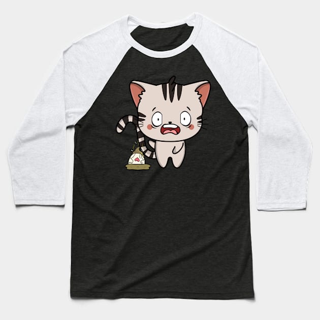 Funny tabby Cat steps on a dirty diaper Baseball T-Shirt by Pet Station